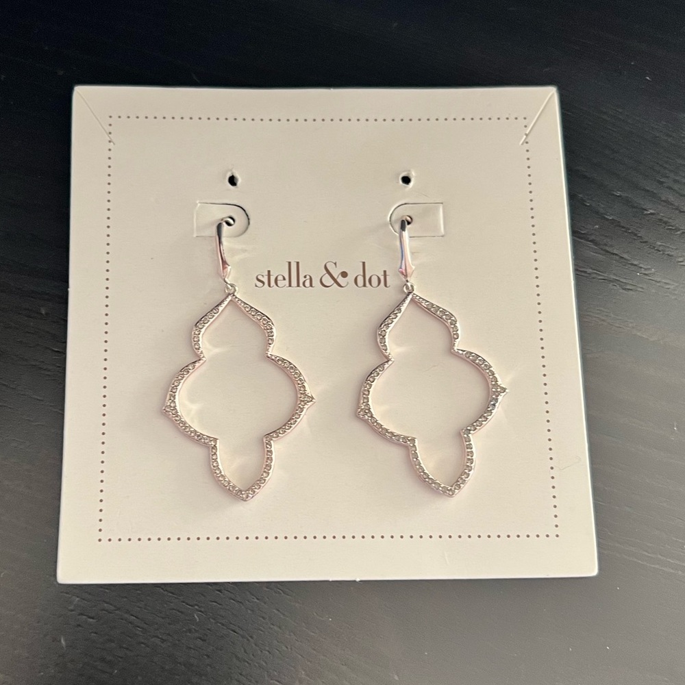 Stella and dot silver earrings open pave arabesque dangle earrings - NWT - Picture 4 of 6